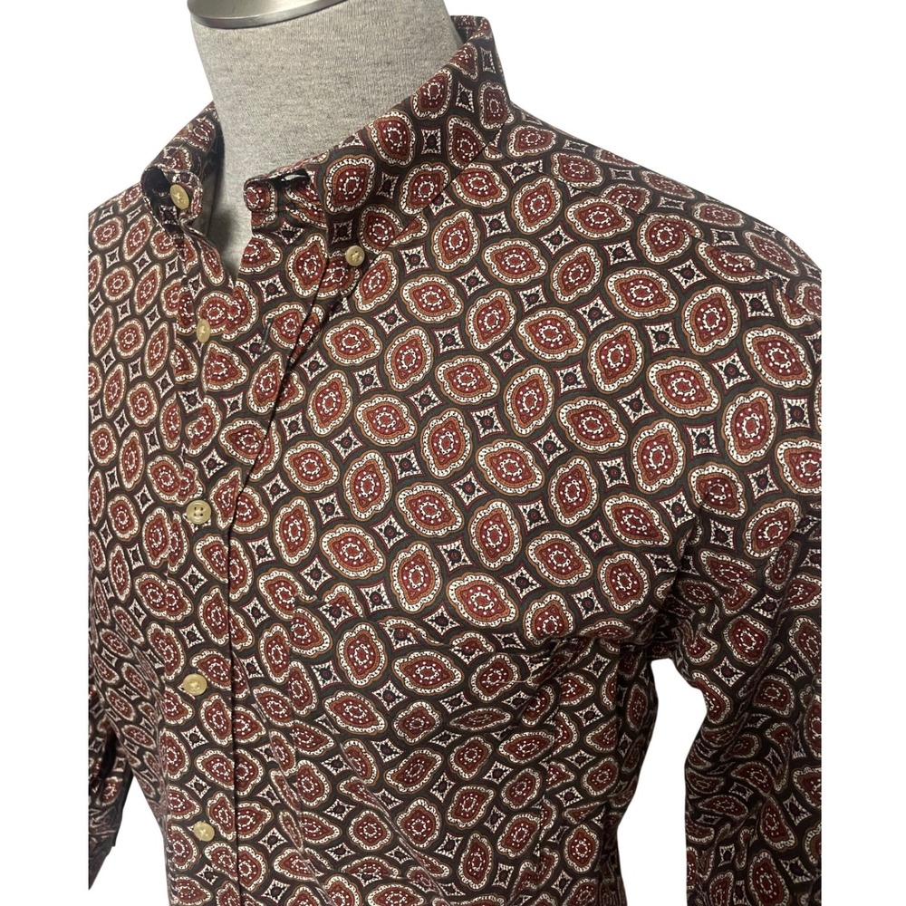 Natural Issue Maroon Brown Geometric‎ Button Down Shirt Men's Large